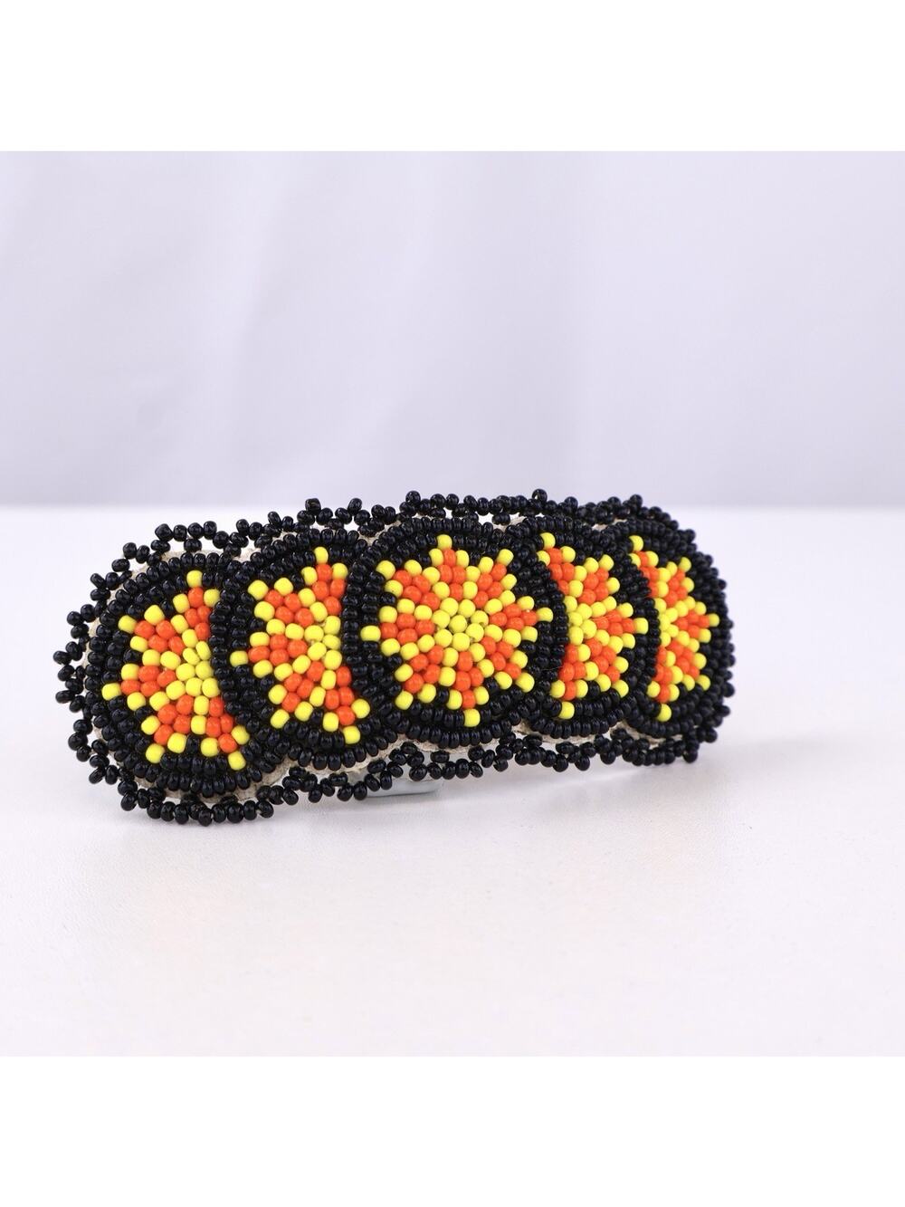 Hand Beaded Hair Barrette Clip Native American Style Seed Bead Floral 3”